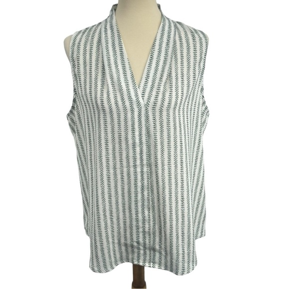 V-Neck Sleeveless Blouse with green and red pattern. - Picture 1 of 7